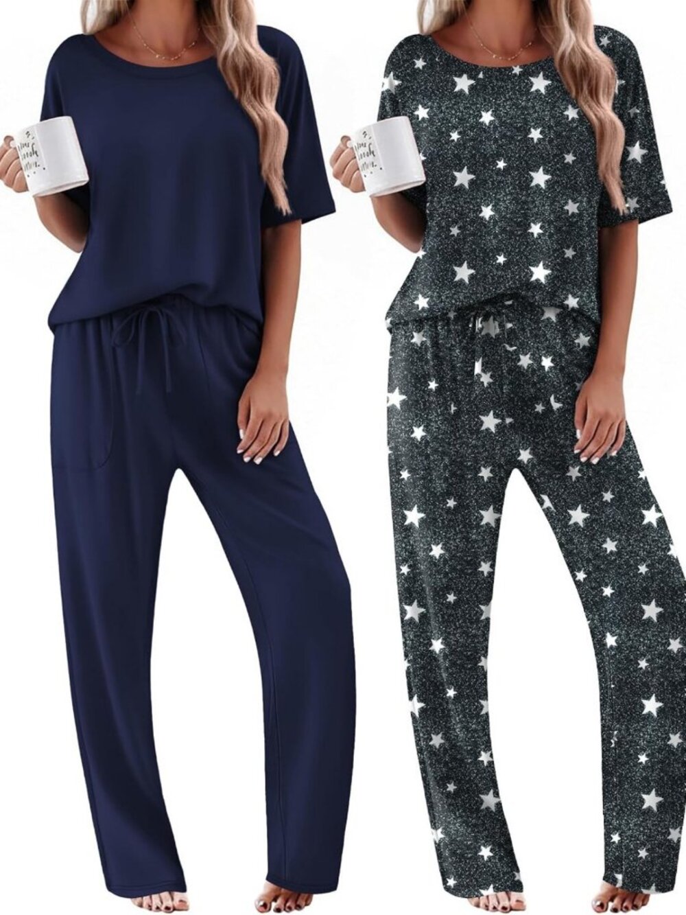 Cozy 2-Pack Women's Pajama Sets - Short Sleeve & Long Pants Sleepwear Lounge Set